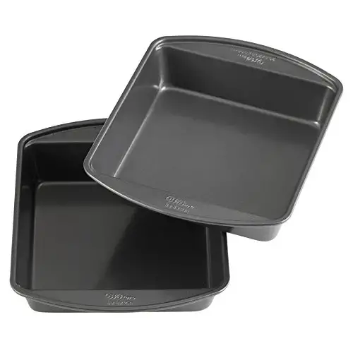 Wilton Recipe Right Non-Stick 9-Inch Square Baking Pan with Lid, Set of 2 & Perfect Results Premium Non-Stick 8-Inch Square Cake Pans, Set of 2
